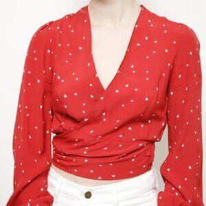 ROLLA'S Layla Red White Hearts Wrap Top Small